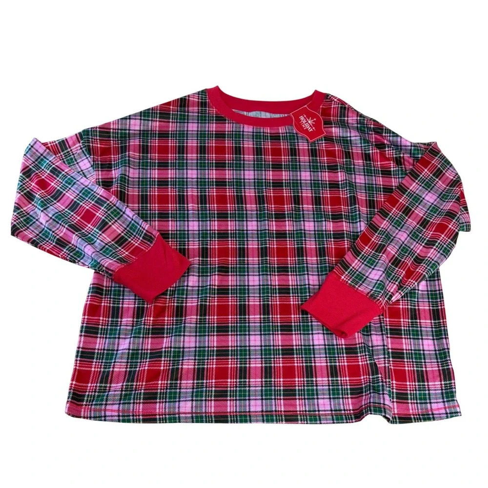 Holiday Time Womens XL 16-18 Red Pink Plaid 2 PC Pajama Set NWT J8